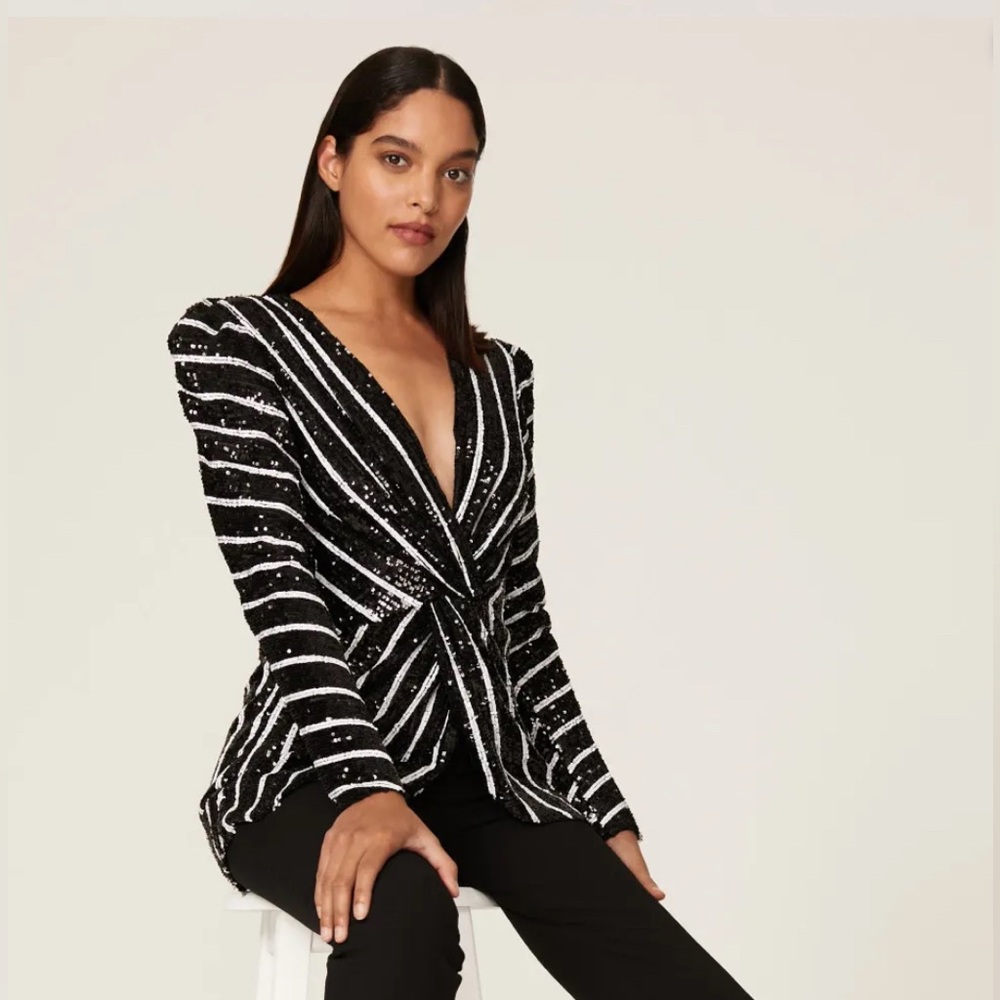 Sachin + Babi Black and White Sequin Striped Top